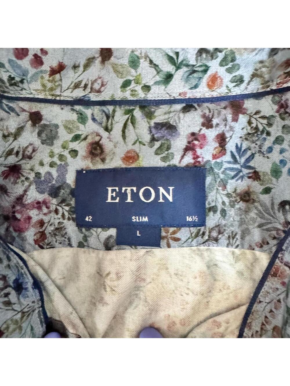 Eton Slim Fit Floral Liberty Style Dress Shirt L 16.5 Luxury Quiet Luxury - Picture 6 of 7